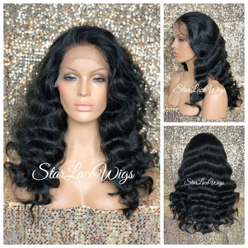 Long Wavy Lace Front Wig (6x13) Parting Space Body Wave Black - Faith