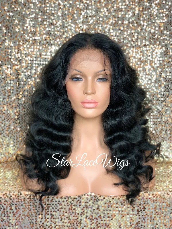 Long Wavy Lace Front Wig (6x13) Parting Space Body Wave Black - Faith