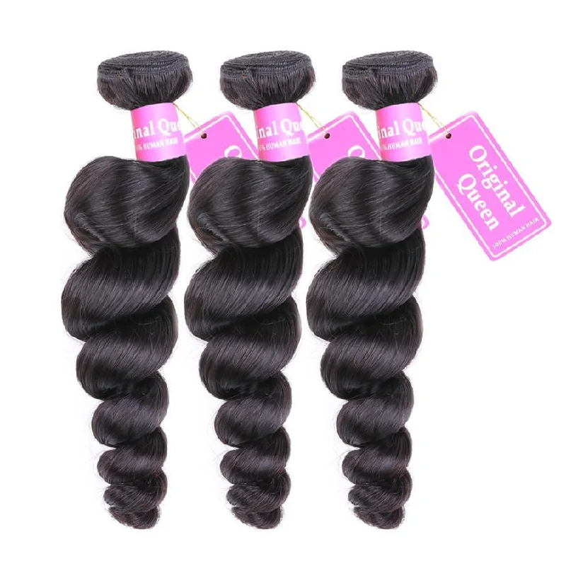 9A Loose Wave Human Hair 3 Bundles with 13*4 Lace Frontal Natural Black -OQHAIR