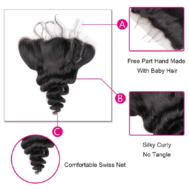 9A Loose Wave Human Hair 3 Bundles with 13*4 Lace Frontal Natural Black -OQHAIR