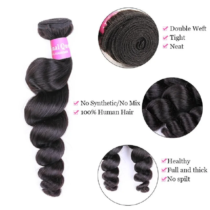 9A Loose Wave Human Hair 3 Bundles with 13*4 Lace Frontal Natural Black -OQHAIR