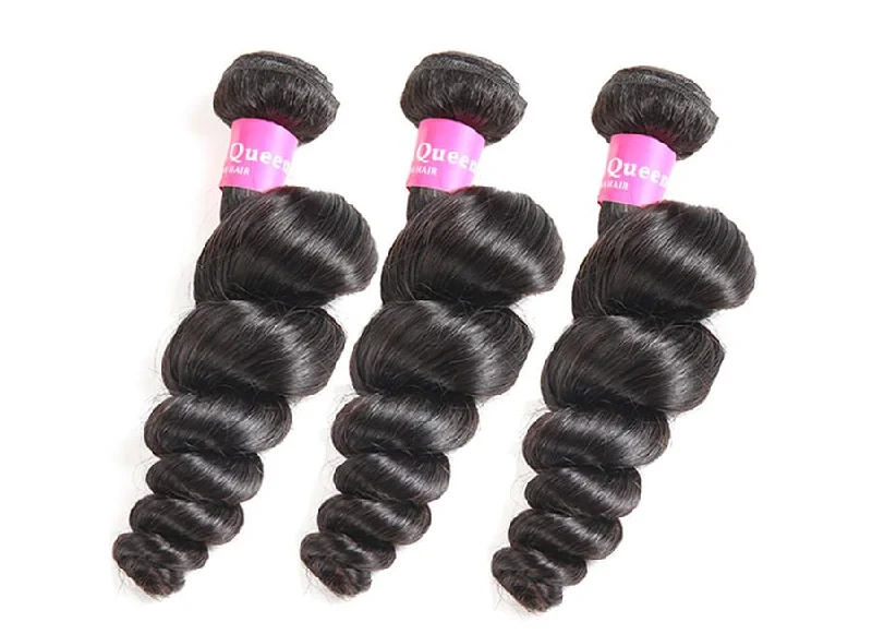 9A Loose Wave Human Hair 3 Bundles with 13*4 Lace Frontal Natural Black -OQHAIR