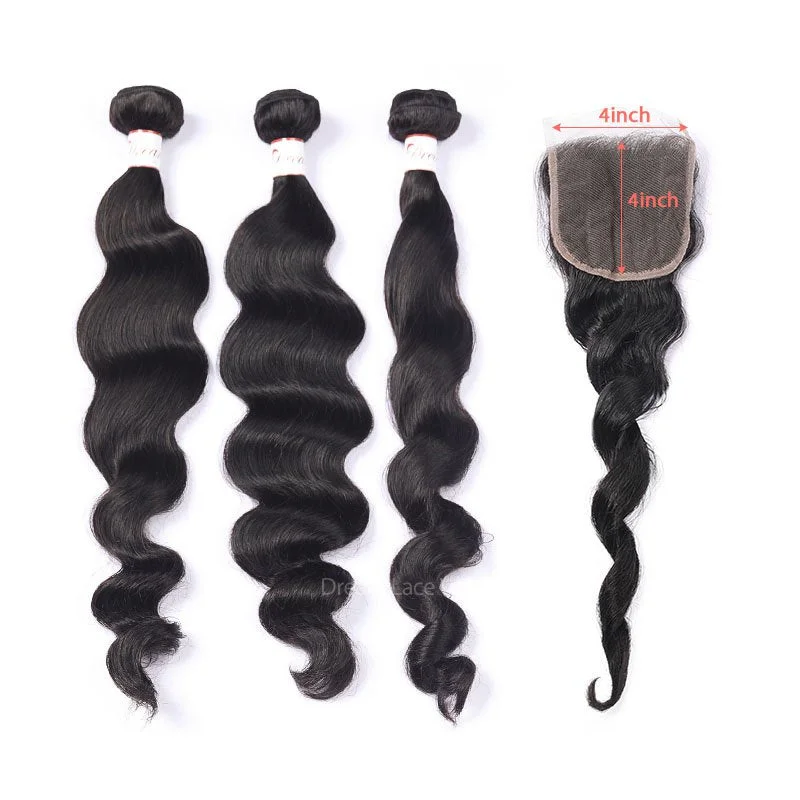 Loose Wave 4x4 Lace Closure Transparent Lace HD Lace with Hair Bundles Deal