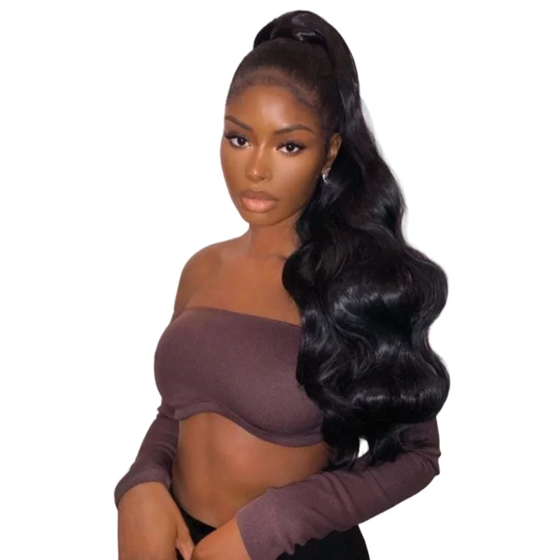 Natural Black Body Wave Drawstring Ponytail Hair Human Hair Extensions