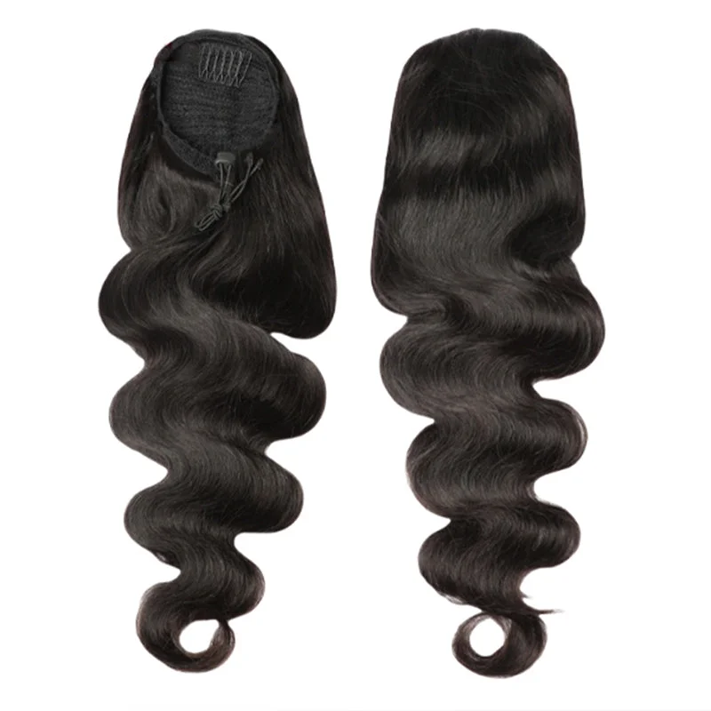 Natural Black Body Wave Drawstring Ponytail Hair Human Hair Extensions