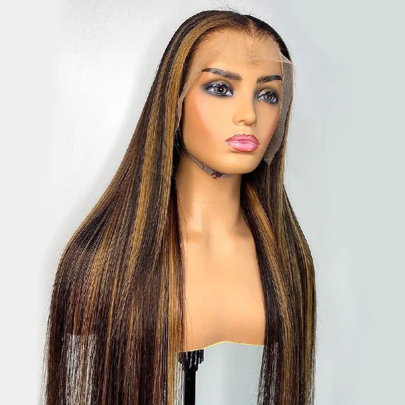 Ombre Brown With Highlights 13x6 Lace Front Wig Straight Hair