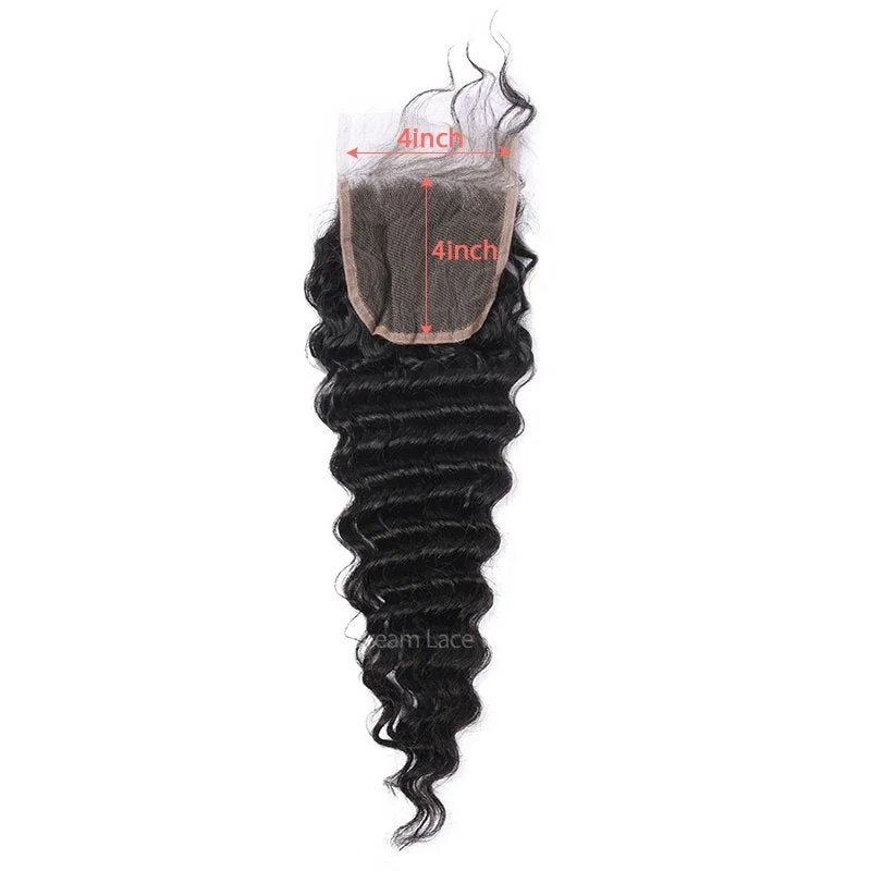 Real HD Lace Natural Color Deep Wave Hair Bundles with 4x4 Lace Closure