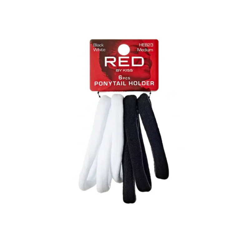 RED Ponytail Holder Medium 6 pcs [B&W] #HEB23