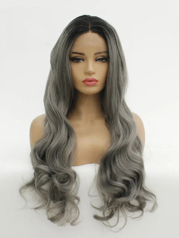 Rooted Dark Gray Lace Front Wig 628