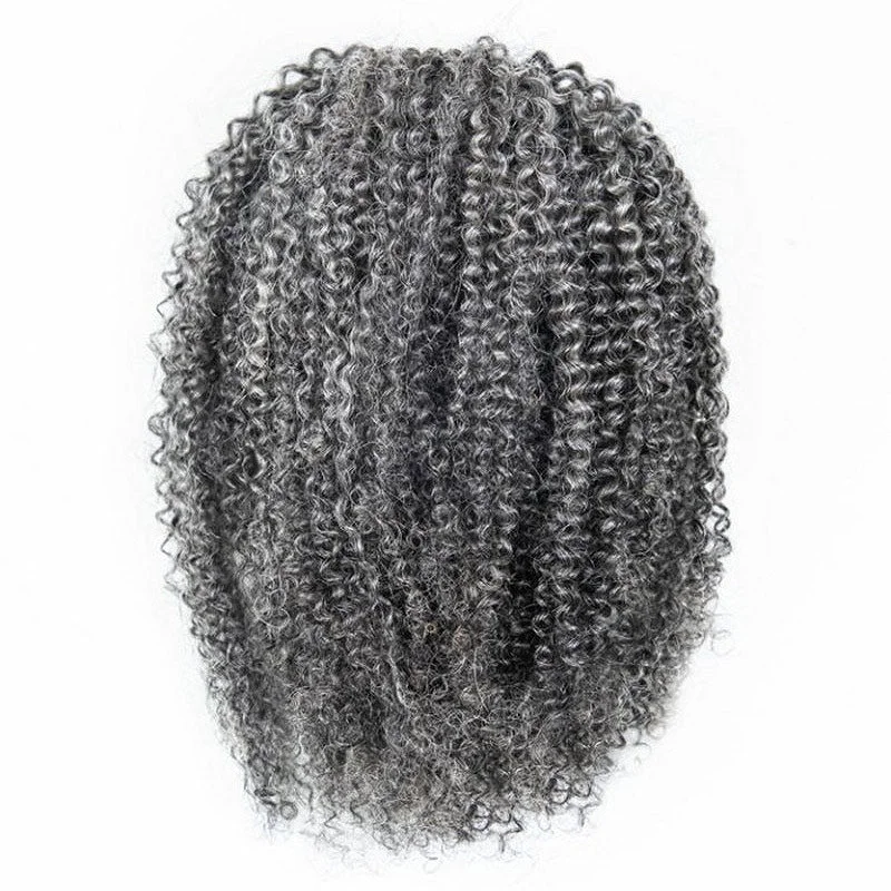 Salt And Pepper Afro Kinky Curly Drawstring Ponytail Hair Extensions 100% Human Hair