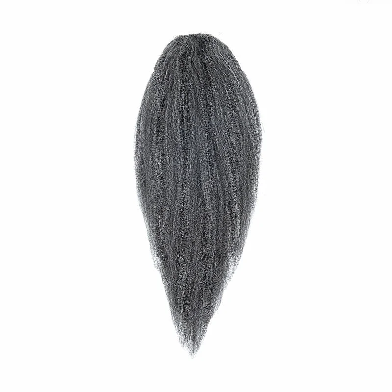 Short Gray Kinky Straight Drawstring Ponytail Salt and Pepper Yaki Clip on Ponytails