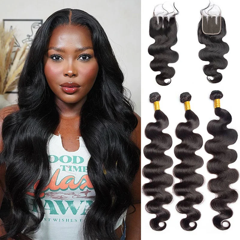 Soul Lady Body Wave Bundles with Closure 10A Grade 100% Human Virgin Hair Brazilian Hair Weave