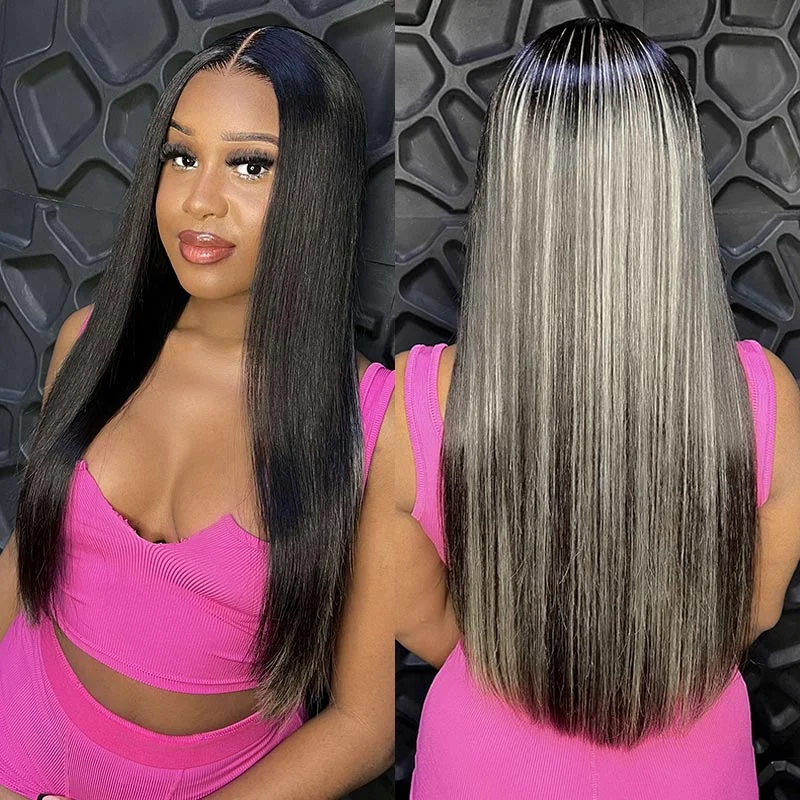 SoulLady Blonde Peekaboo Highlight Wig Long Glueless Straight Human Hair Pre Cut HD Lace Wig