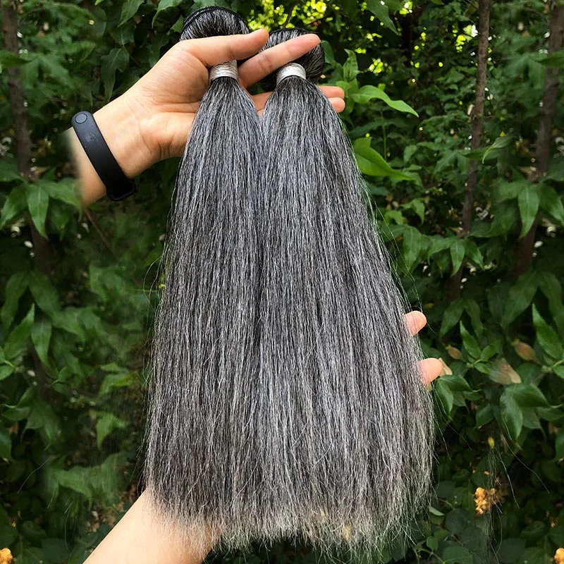 Salt And Pepper Straight Human Hair 1/2/3/4 Bundles Deal Natural Grey Hair Extensions