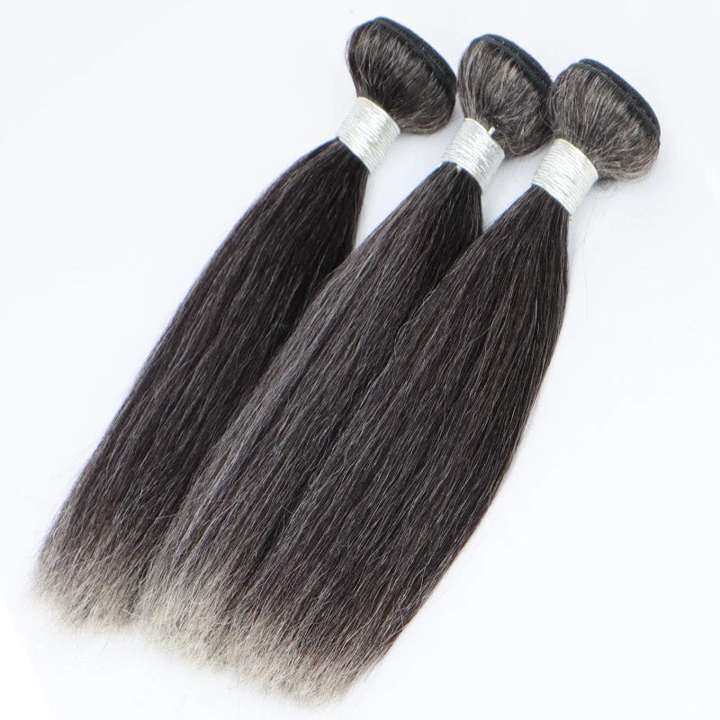 Salt And Pepper Straight Human Hair 1/2/3/4 Bundles Deal Natural Grey Hair Extensions