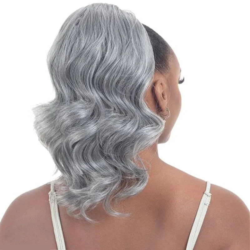 Silver Gray Body Wave Drawstring Ponytail Human Hair Extensions