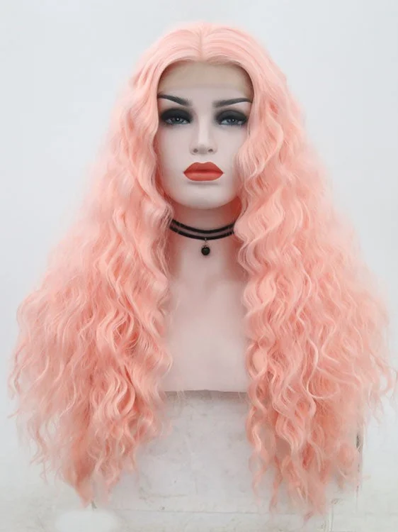 Sweet Light Pink Wavy Lace Front Wig 053