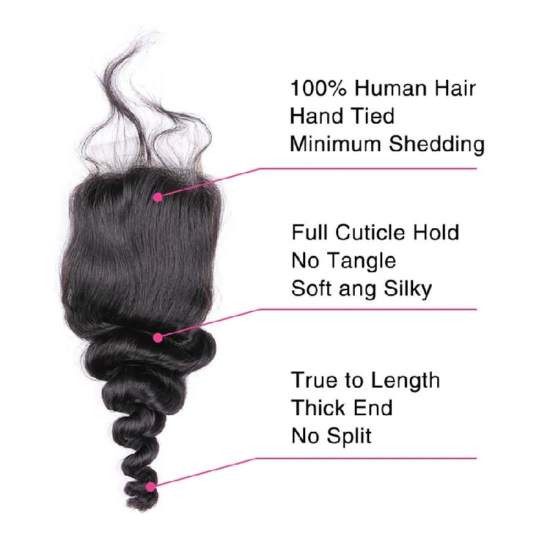 Loose Wave 3 Bundles with 4*4 Lace Closure Human Virgin Hair -OQHAIR