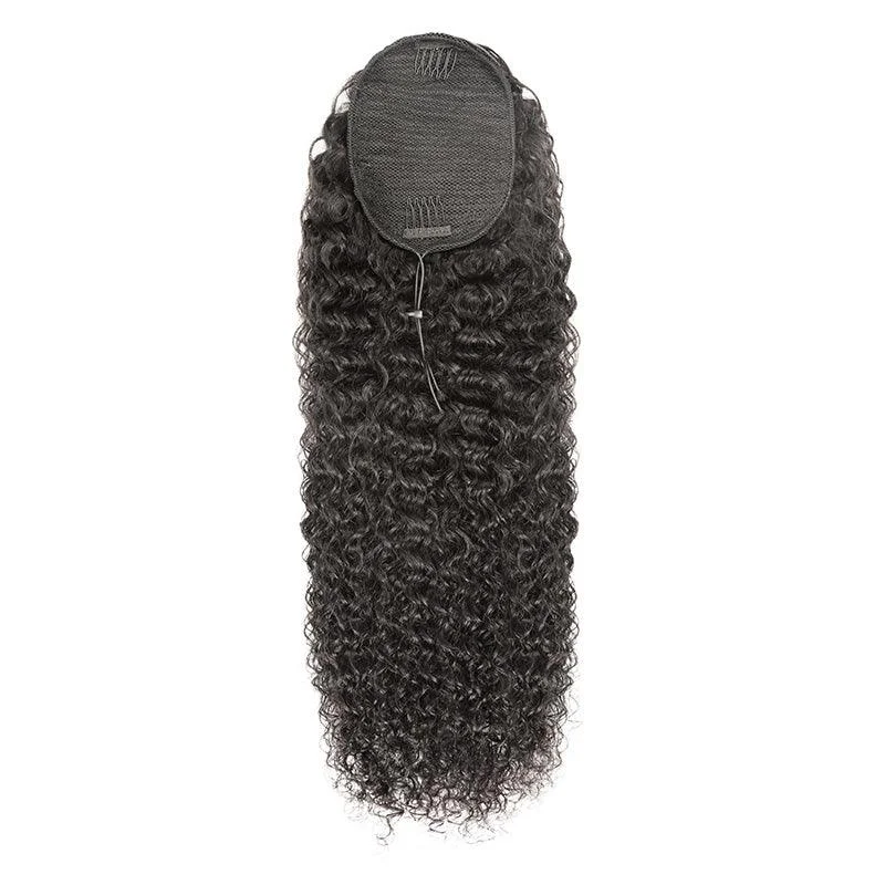 Virgin Human Hair Ponytail Extension Deep Curly Drawstring Ponytail