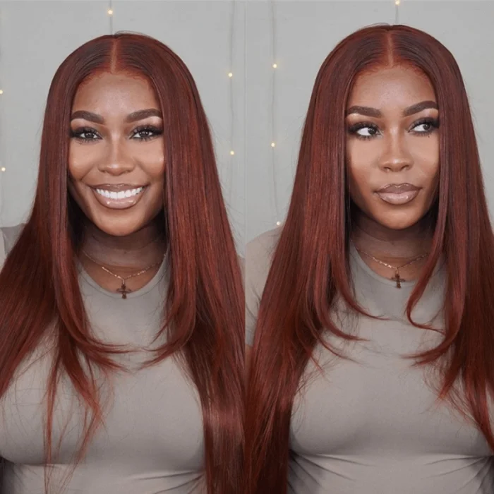 Pre-cut Lace Wig Straight Hair Reddish Brown Color Wear Go Glueless Wig 4x6 HD Lace Wig Preplucked with Natural Hairline