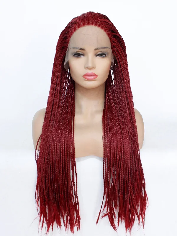 Wine Red Braided Lace Front Wig