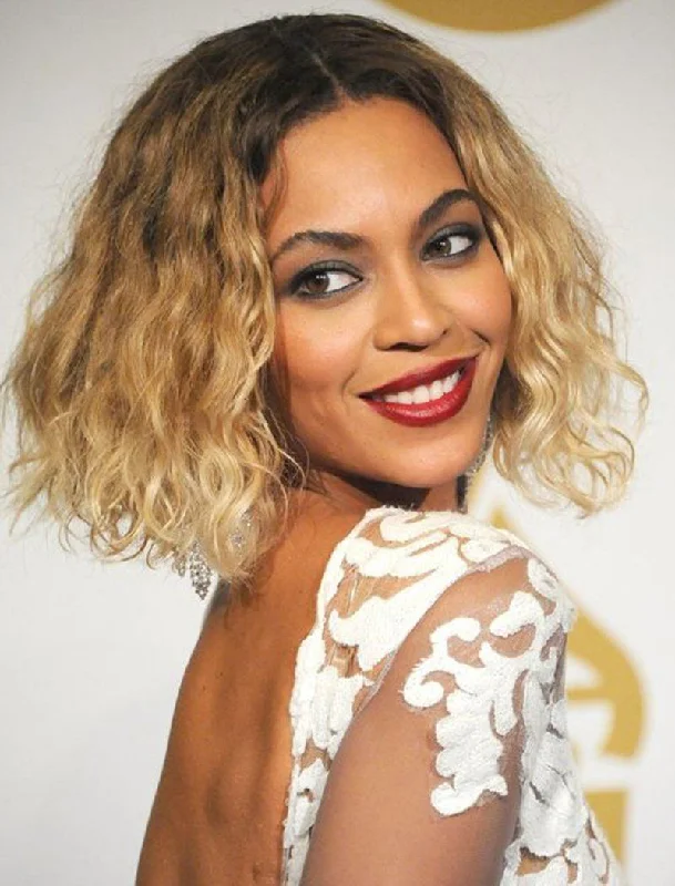 Beyonce Celebrity Blonde Curly Bob Virgin Human Hair Lace Front Wigs