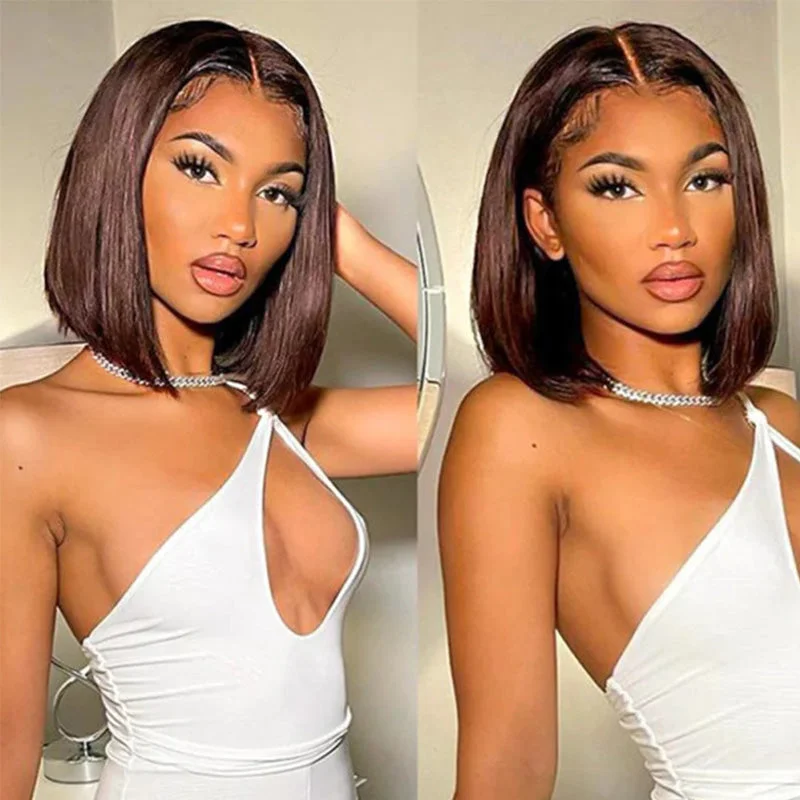 #4 Brown Straight Bob Wigs 150% / 180% Density Human Hair