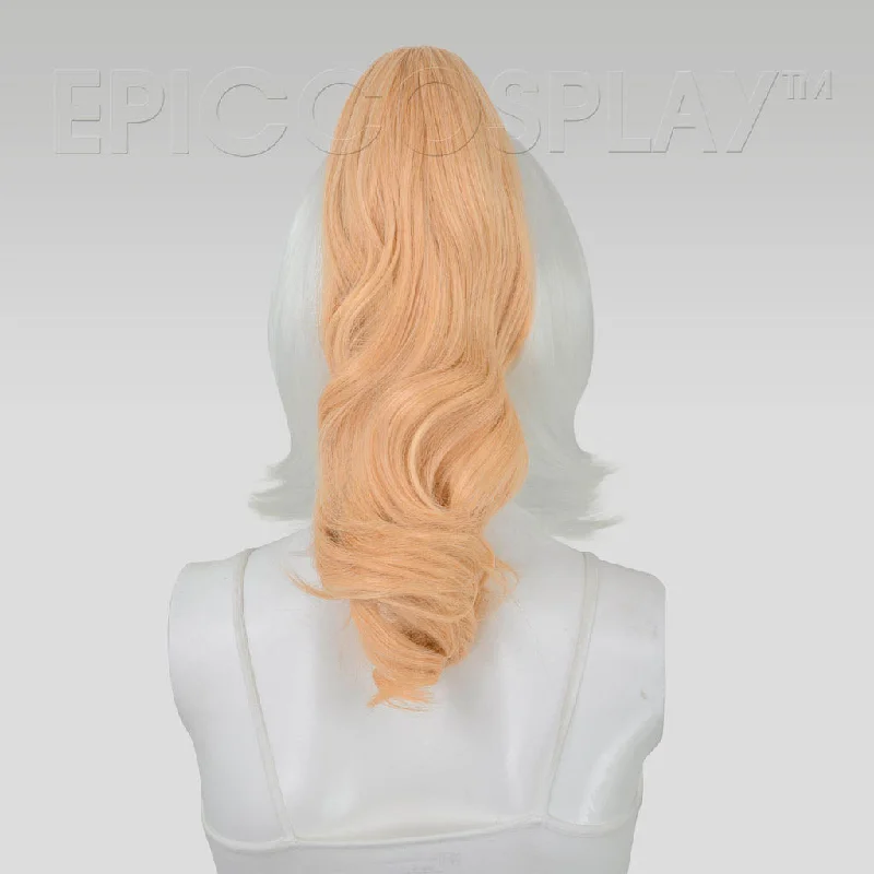 C1PEB - Factory Sample - 20"" Peach Blonde Wavy Curly Ponytail Clipon