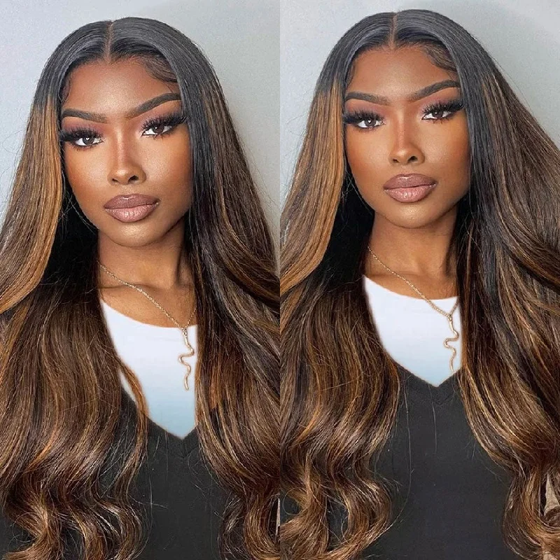 Ciani | Ombre Honey Brown Highlight Preplucked Human Hair Lace Front Wig