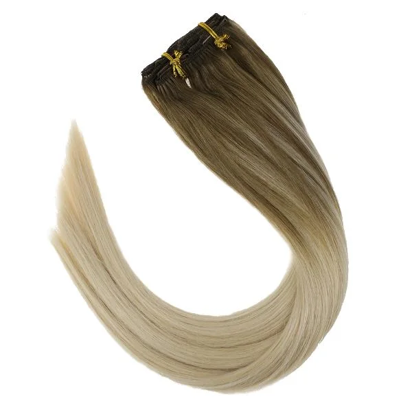 Clip in Human Hair Extensions Balayage Ombre Blonde  #8/60