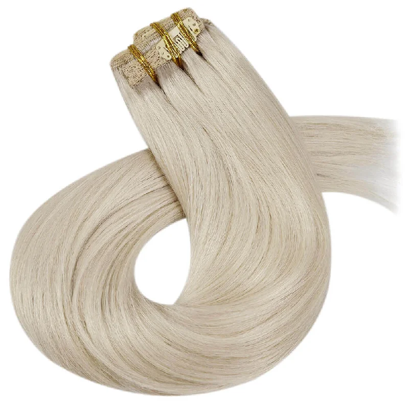 Moresoo Double Weft Clip In Remy Human Blonde Brazilian Hair Extension(#60A)