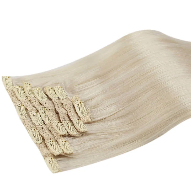 Moresoo Double Weft Clip In Remy Human Blonde Brazilian Hair Extension(#60A)