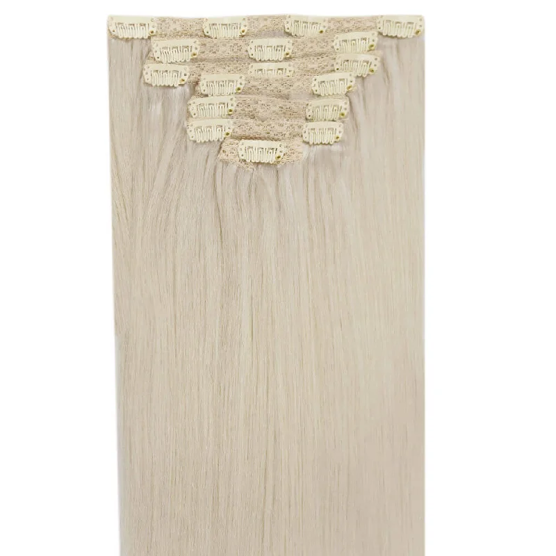 Moresoo Double Weft Clip In Remy Human Blonde Brazilian Hair Extension(#60A)