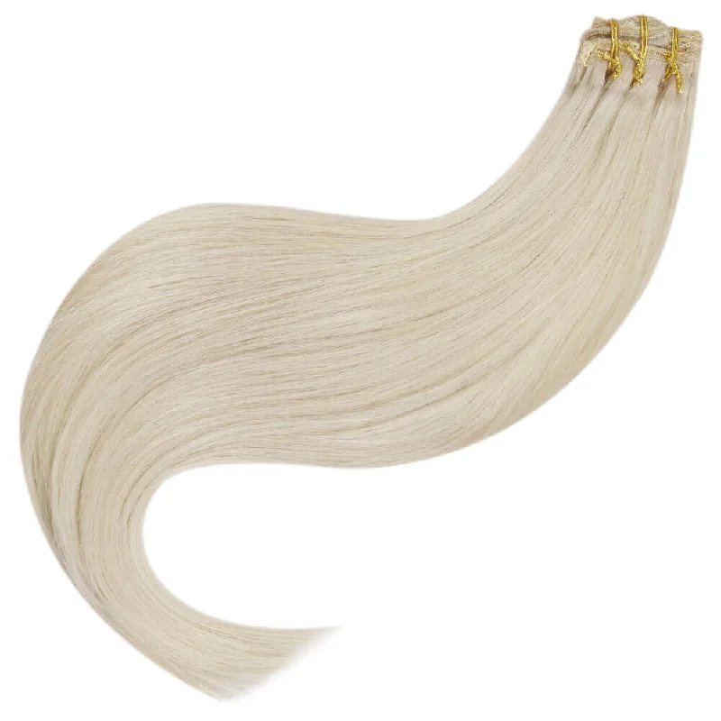 Moresoo Double Weft Clip In Remy Human Blonde Brazilian Hair Extension(#60A)