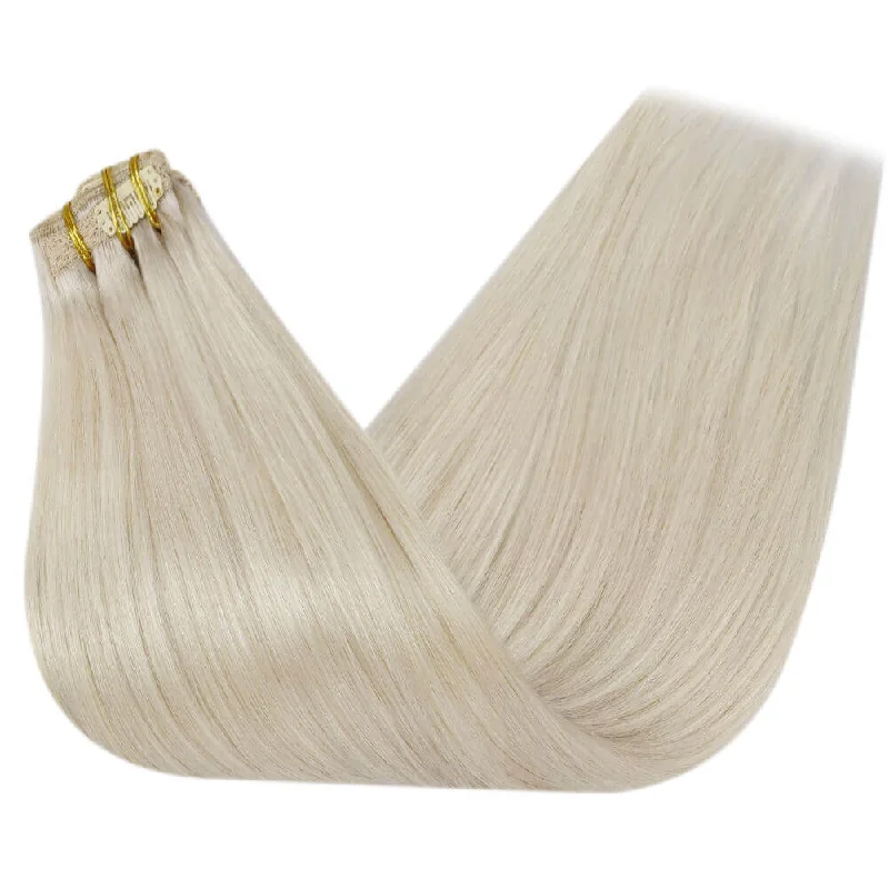 Moresoo Double Weft Clip In Remy Human Blonde Brazilian Hair Extension(#60A)