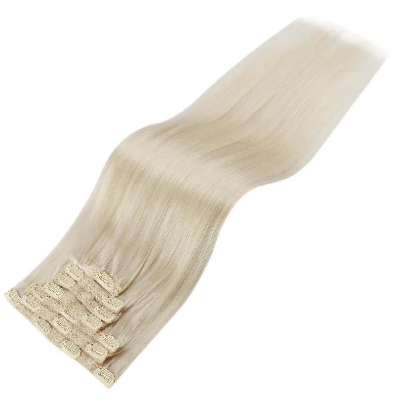 Moresoo Double Weft Clip In Remy Human Blonde Brazilian Hair Extension(#60A)