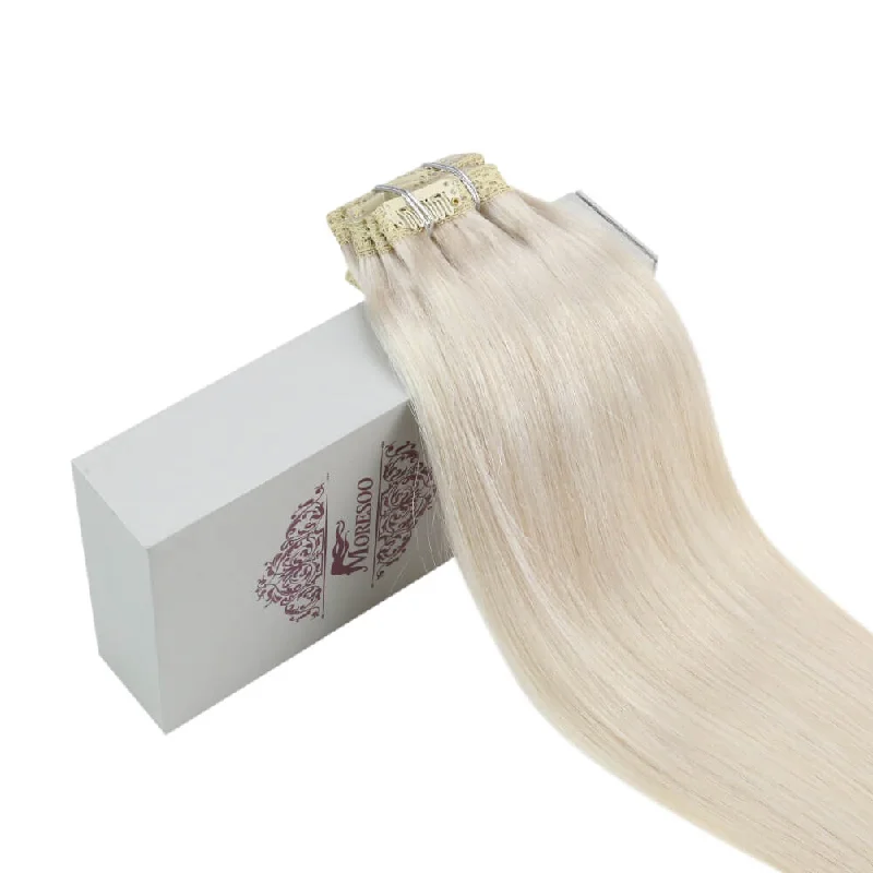 Moresoo Double Weft Clip In Remy Human Blonde Brazilian Hair Extension(#60A)