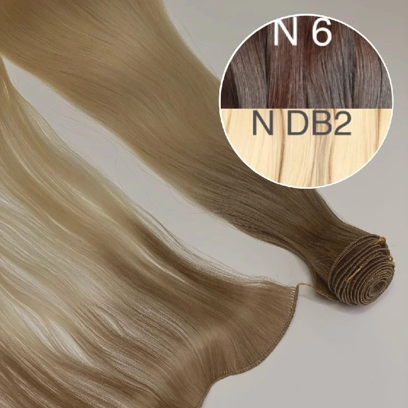 Hair Wefts Hand tied / Bundles Color _6/DB2 GVA hair_One donor line