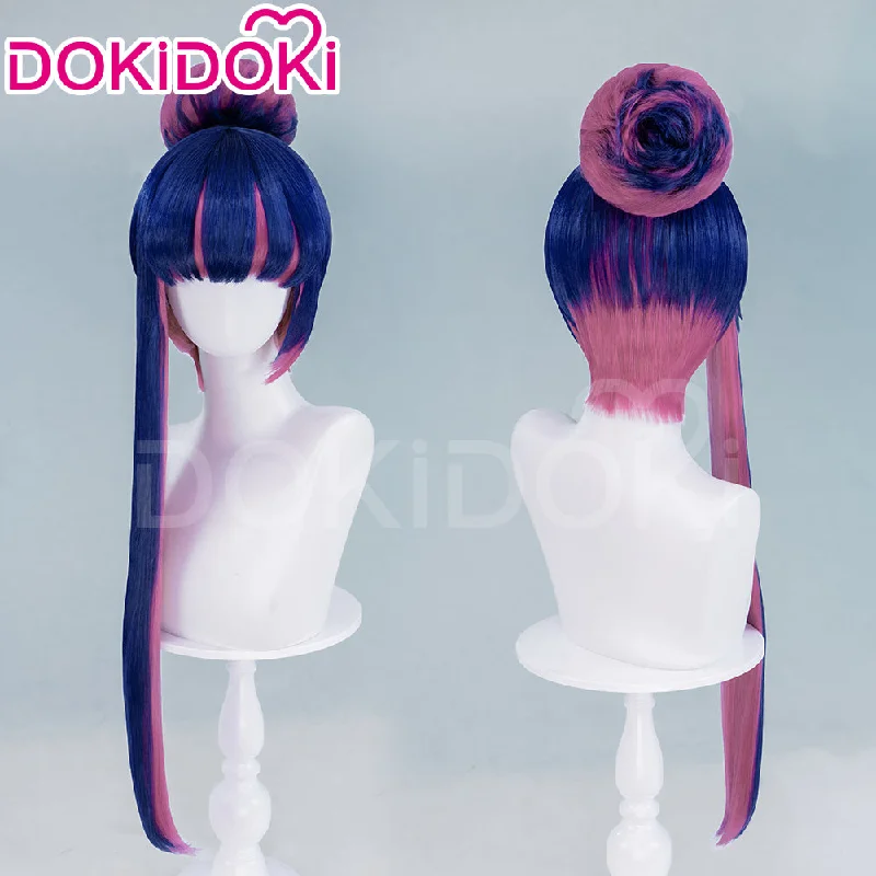 DokiDoki Anime Cosplay Stockingg Cosplay Wig Half Blue Pink Bun Hair