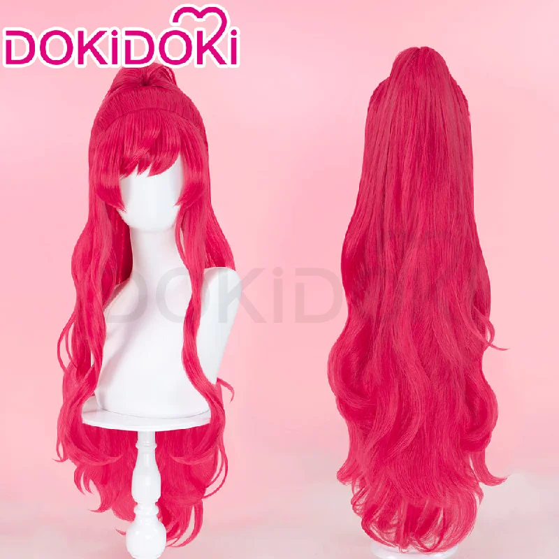 DokiDoki Anime Cosplay Wig Long Curly Pink Hair Ponytail