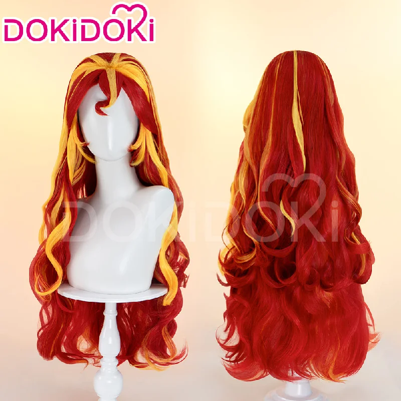 DokiDoki Anime Cosplay Wig Long Curly Red Yellow Hair