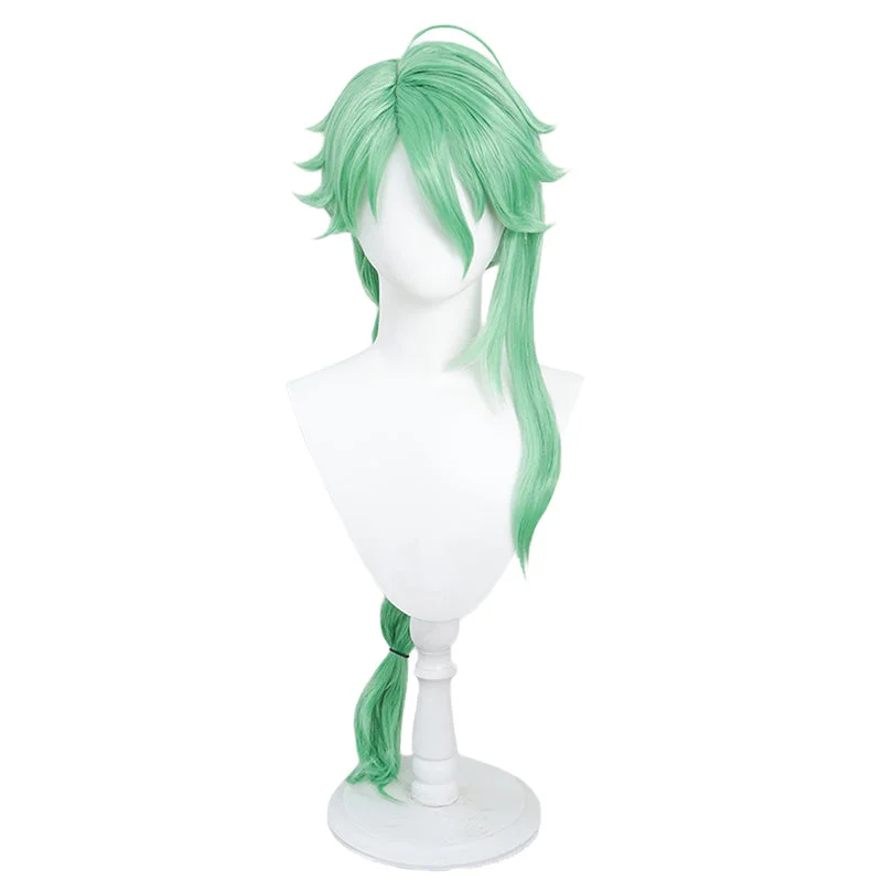 DokiDoki Game Genshin Impact Bai Zhu Cosplay Long Green Curly Wig/ Glasses Baizhu