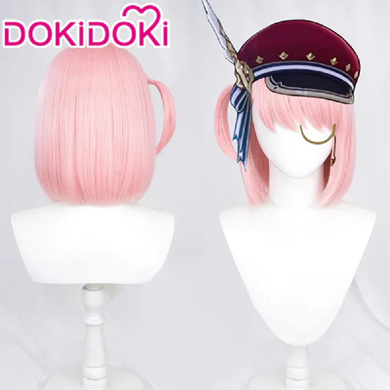 【Ready For Ship】DokiDoki Game Genshin Impact Fontaine Charlotte Cosplay Wig Short Stright Pink Hair