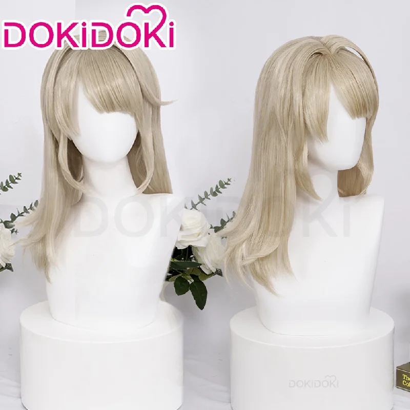 DokiDoki Game Genshin Impact Cosplay Kid Lynette Childhood Wig Long Straight Grey Flaxen Fontaine