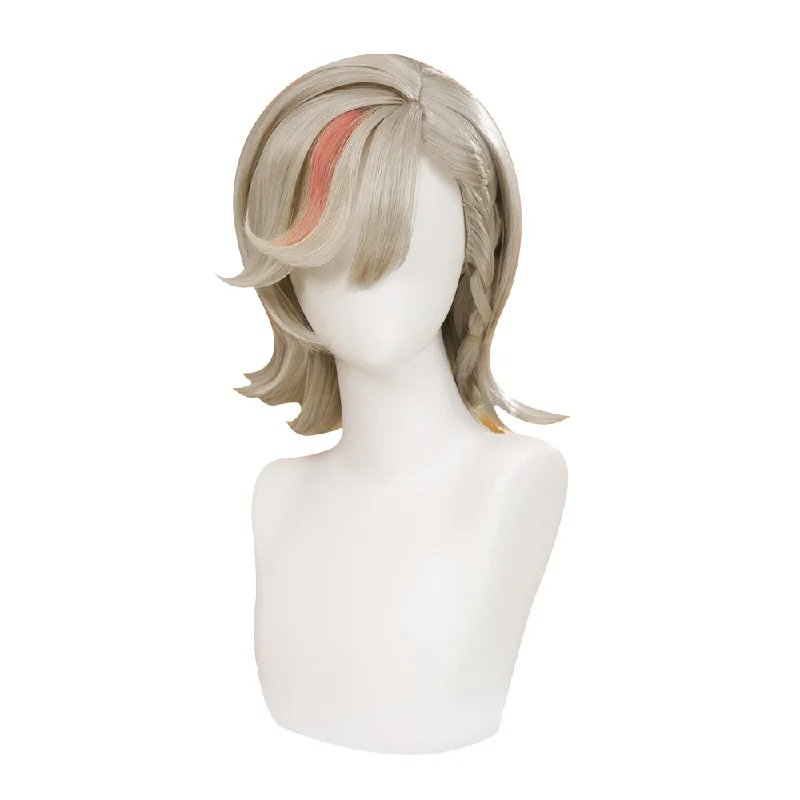 【Ready For Ship】DokiDoki Game Genshin Impact Cosplay Fontaine Lyney Wig Short Silver Red Highlight/ Wefts/ Tattoo Sticker