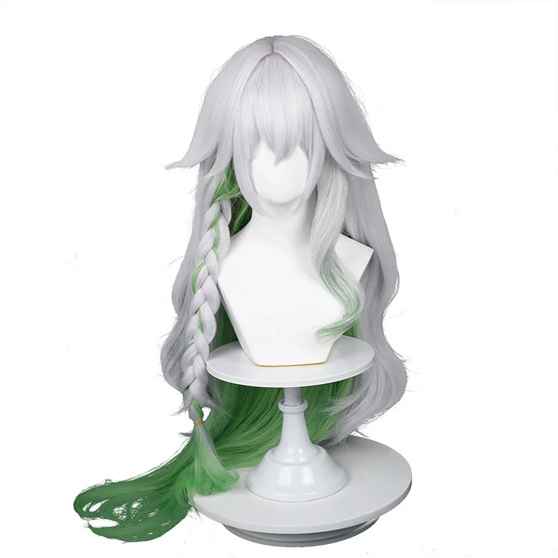 【Ready For Ship】DokiDoki Game Genshin Impact The Greater Lord Rukkhadevata cosplay wig Long Curly Silver Green Nahida