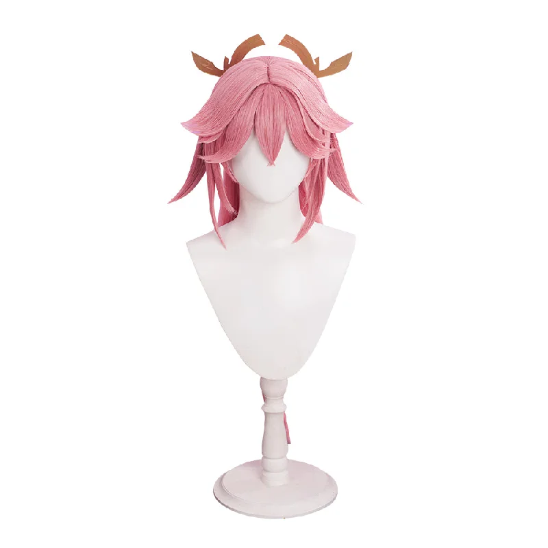 【Ready For Ship】DokiDoki Game Genshin Impact Yae Miko Cosplay Wig Long Dark Pink/ Earring