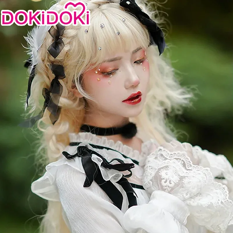 DokiDoki Princess Cosplay Wig Women Long Straight Wig Curly Blonde Wig Lolita