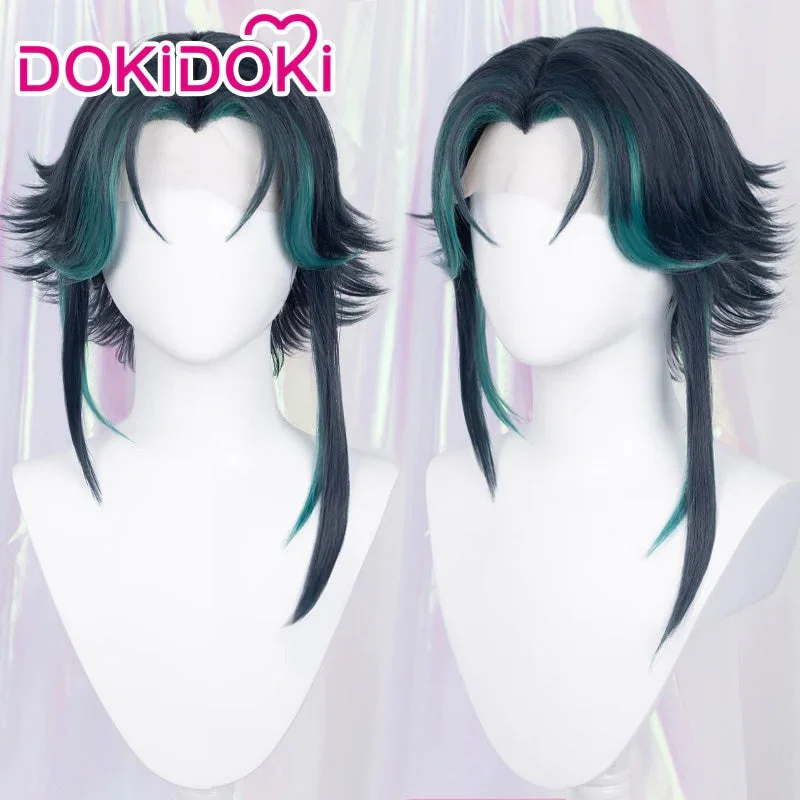 【Front Lace】DokiDoki Game Genshin Impact Cosplay Xiao Wig Short Green Wig