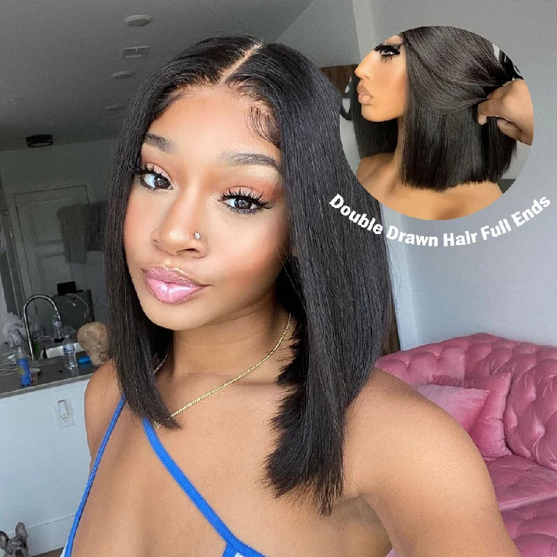 Double Drawn 250% Human Hair 4X4/13x4 Lace Wig Full End Straight Hair Bob Wig